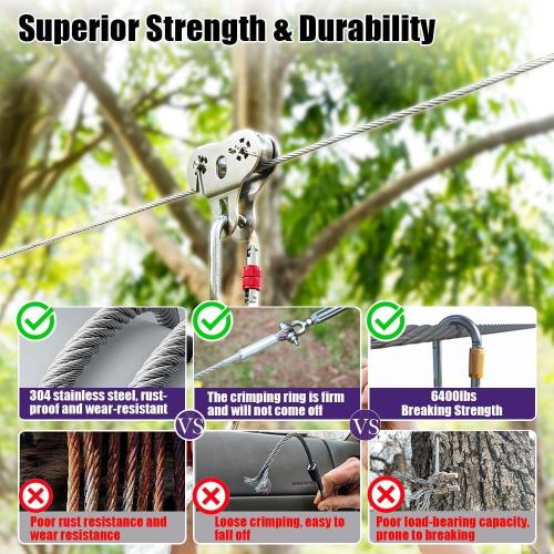 1/4 Stainless Steel Cable, 25ft Wire Rope with Wire Rope Clamps and Thimble, 6400lbs Breaking Strength, 7X19 Strands Aircraft Cable for Yard Zipline, Deck Railing, Boat Lifts