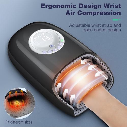 Mothers Day Gifts for mom, Hand Massager with Heat and Compression, 3D Machine for Hand and Finger Relief, 6 Levels Pressure Point Therapy for Wrist & Palm Kneading, Gifts for Women, FSA Black