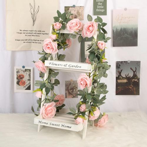 Artificial Rose Vine Fake Flower Garland Fake Silk Rose Hanging Vine for Wedding Party Background Arch Garden Background Decoration (Pink)