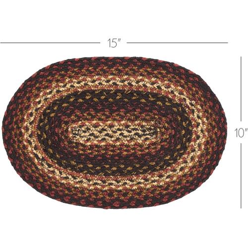 VHC Brands Country Beckham Placemat, Red Black Tan, Jute Blend, Oval, 10x15 Inches