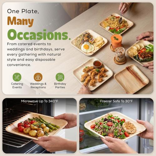 Perfectware Disposable 8 Inch Bamboo Disposable Square Plates (25 Pieces) Bamboo Serving Plates Eco Earth Friendly Dinnerware. Great for Holidays, Weddings, Parties and Catering. 25 Count.