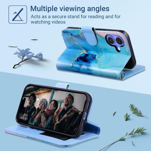 ULAK for iPhone 16 Wallet Case [RFID Blocking], Marble Blue