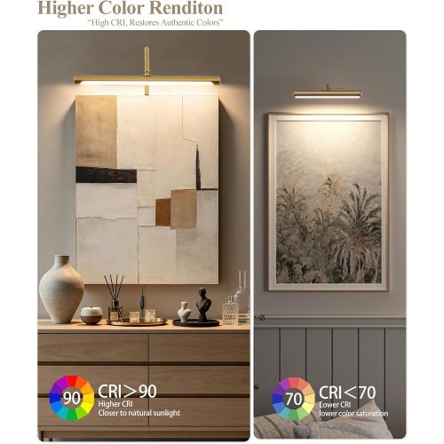 ZitoStory Plug in Picture Light for Wall, Modern Dimmable Picture Frame Lights with Remote LED Wall Art Lights for Paintings Gallery Dartboard (Gold, 16 inch)