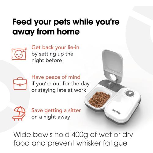 Cat Mate 2-Meal Automatic Feeder, 400g Per Bowl, Wet & Dry Food, White