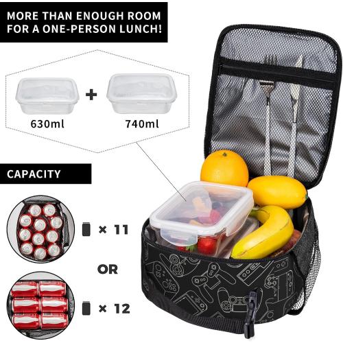 Game Insulated Lunch Box,Game Console Kids Lunch Bag For Boys Girls,Reusable Portable Kids Boys Gamer School Lunch Box With Detachable Handle (Game Neon Red & Blue)