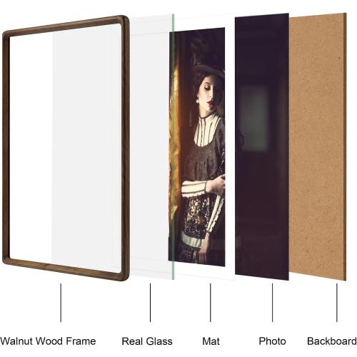 11x14 Picture Frame Natural Walnut Wood with Mat for 8x10, Original Natural Solid Wood 11 by 14 Photo Frames with Tempered Glass Cover for Wall and Tabletop Display