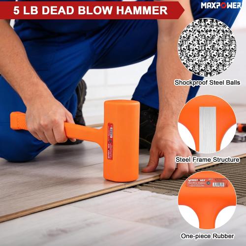 MAXPOWER 2PCS Rubber Mallet Set, 5LB Dead Blow Hammer & 16oz Rubber Mallet