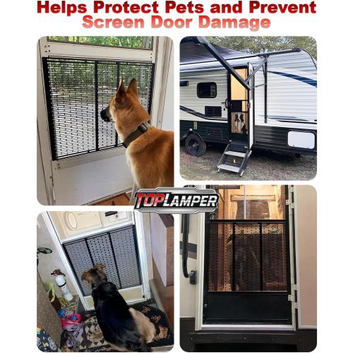 RV Screen Door Protector Heavy Duty Camper Screen Door Guard w/Screw Mount Powder-Coated Pet-Resistant Mesh Prevents Dogs Scratching, Screen Protector for RV Entry Doors (Patent Design)