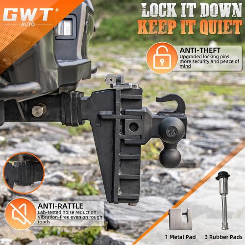 Adjustable Trailer Hitch with Hook, Tri-Ball (1-7/8 x 2 x 2-5/16) Drop Hitch, Fits 2.5-Inch Receiver, 6 Inch Drop Hitch, 18500 LBS GTW-Class 3 Tow Hitch for Heavy Duty Truck, Black