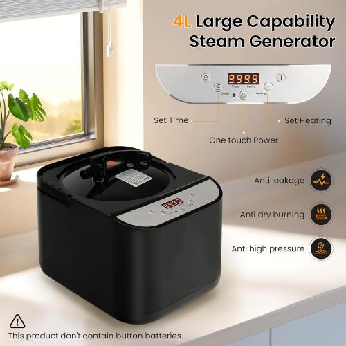 PEEKO Larger Sauna Steamer 4L, 1500W Steam Generator,Steamer Pot with Remote Control, Steam Cup, Timer, 16 Levels, 7.7”x 12.5”x9.1”，