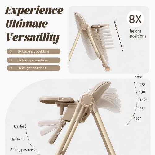 Multi Functional All in 1 Baby High Chair Swings for Infants Foldable Rocking 8 Level Height Adjustment Eco Friendly Washable PU Cushion Ultimate Baby Feeding Chair (Brown)