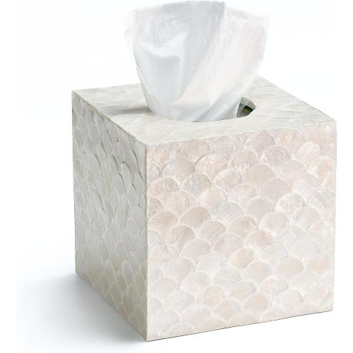 CHI AN HOME 5.5 Capiz Square Tissue Box Cover, Coastal Tissue Box Holder