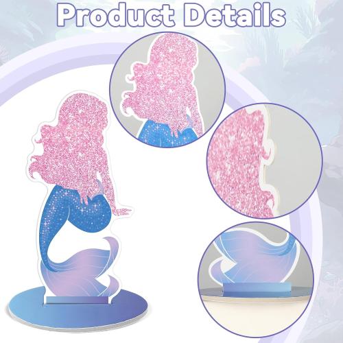 24 Pcs Mermaid Birthday Decorations Little Mermaid Table Centerpiece Under the Sea Centerpiece Ocean Theme Table Ornaments for Girl Baby Shower Ocean Theme Birthday Party Supplies DIY Decor