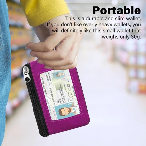 Minimalist RFID Wallet with Lanyard, Multi-Functional ID Case with 2 Zipper Pockets and Key Chain for Men and Women, Tactical Badge Pouch Cards Holder, Coin Purse for Travel Sports - Rose