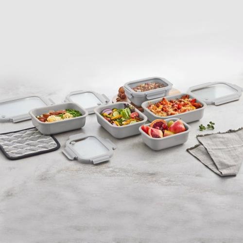 Safdie Ceramic Food Storage Set, 5 Containers with Glass Lids, Leak-Free Kitchen Containers (GRAY) MISSING PIECES