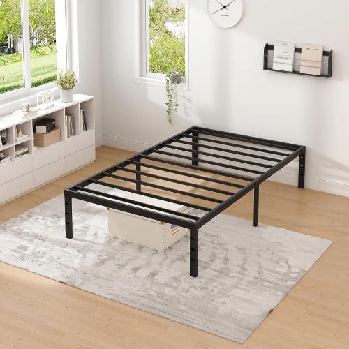 NEW JETO Metal Bed Frame,Twin Size Bed Frame with Storage Space,14 Inch | Heavy Duty Sturdy Mattress Foundation,Easy Assembly,No Box Spring Needed, Black