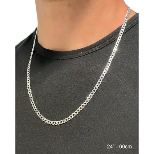Aka Gioielli - Italian 925 Sterling Silver 5mm Curb Cuban Link Chain - Solid Sterling Silver Necklace for Women and Men - Made in Italy
