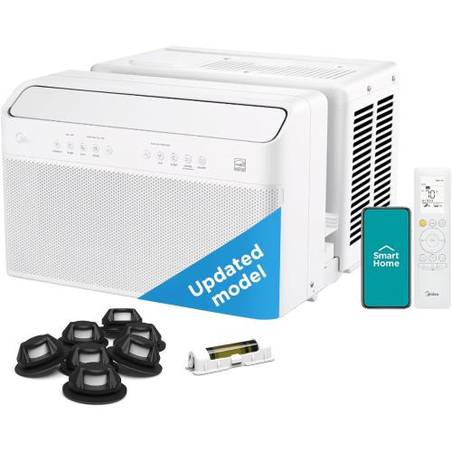 Midea 8,000 BTU U Shaped Smart Inverter Window Air Conditioner - Cools 350 Sq Ft, Ultra Quiet with Open Window Flexibility - Alexa/Google Assistant Compatible - 37% Energy Savings, Remote (Updated)