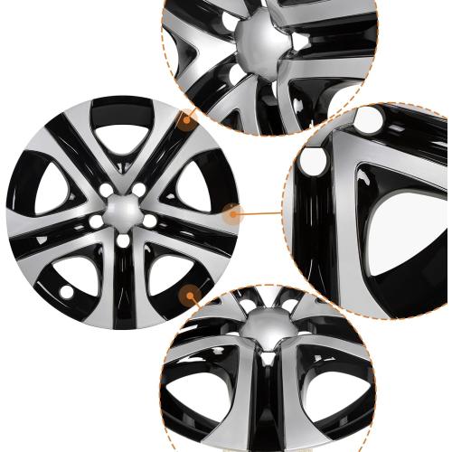 ECOTRIC 17 Hubcaps Wheel Covers Wheel Skins Compatible with 2013-2018 Toyota RAV4 LE, R17 Wheel Rim Cover, 5 Spoke, Silver/Black Plastic - Set of 4