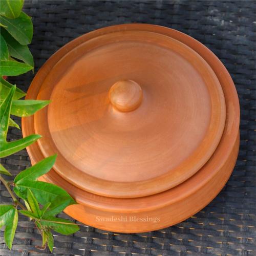 Swadeshi Blessings HandMade Unglazed Clay Pot for Cooking with Lid,2.8L,Red