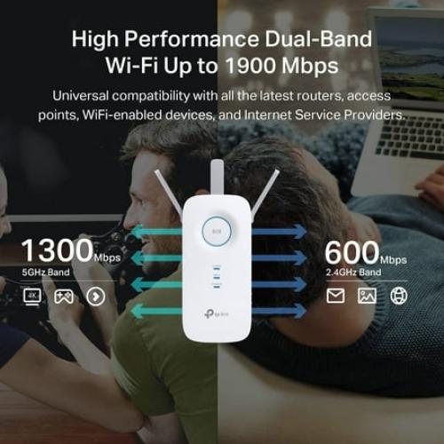 TP-Link AC1900 Dual Band Wi-Fi Range Extender w/ Gigabit Ethernet Port, Extends WiFi to Smart Home & Alexa Devices, 3x3 MU-MIMO (RE500)