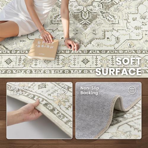 5x7 Area Rugs for Living Room,Large Washable Rug,Beige