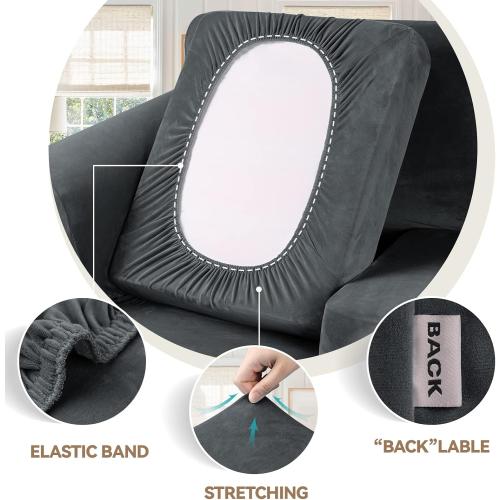 WEERRW 4 Pieces Couch Cover for Sofa Velvet Sofa Covers Washable, Dark Grey