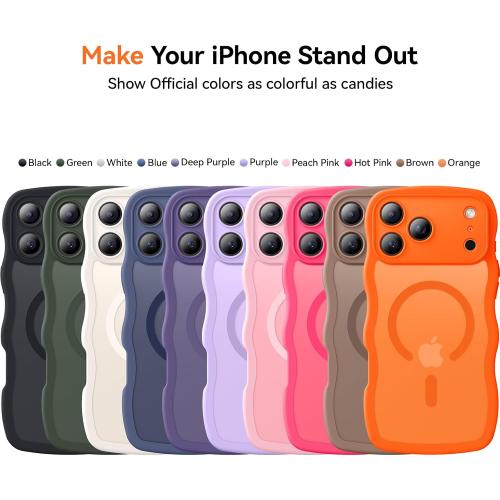3 in 1 Magnetic for iPhone 17 Pro Max Case, Cute Wavy [Full Camera Protection][Fit for MagSafe] 1X Screen Protector 1X Wrist Strap, Anti-Slip Trendy Women Girly Case for iPhone 17 Pro Max 6.9, Orange