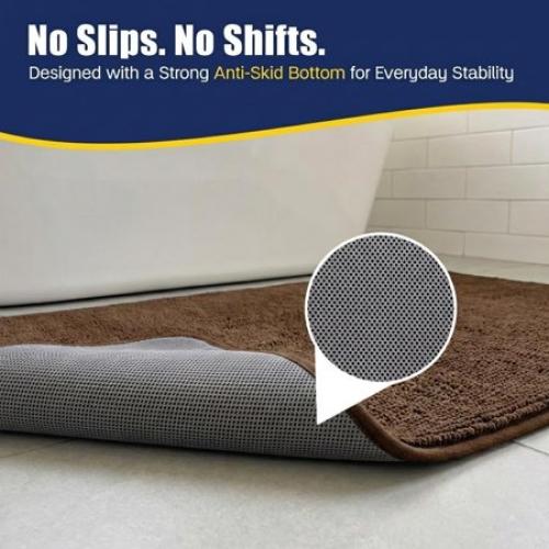 Muddy Mat® CloudStep Bathroom Rugs, Non Slip Bath Mats for Bathroom, Super Absorbent Memory Foam Chenille, Quick Dry Machine Washable Thick Toilet Rug for Shower Tub and Floor, Brown 20 x 30