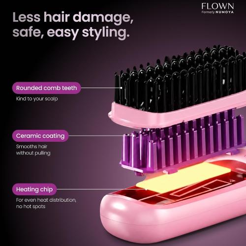 Flown® Original Go Brush PRO - No Damage Heat Brush USB-C Charger (Pink)