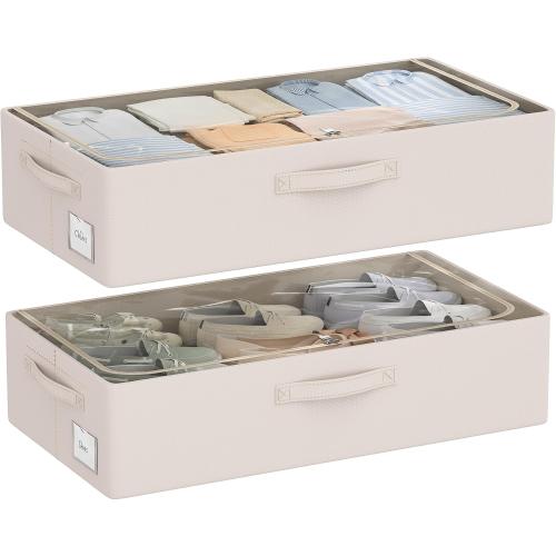 Under Bed Storage Bins Frame Storage Box Oxford Fabric Sturdy Underbed Container Foldable Stackable Large Capacity Clothes Organizer