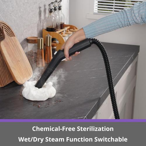 Steam Cleaner: 1650W, Fast 50-Sec Heat-Up-21-Piece Kit Refill Anytime-No Cooling-Detachable Hose Steamer Mop for Home Use Car Bed Bathroom Tile Grout Floor Cleaning And More Black