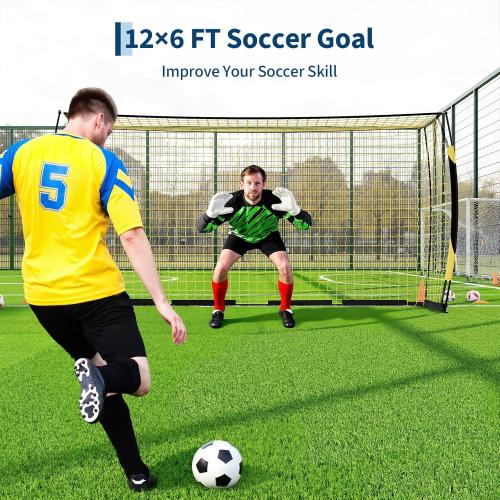 Garvee Soccer Goals for Backyard, 12x6 FT Soccer Net, Soccer Training Equipment Quick Setup, Portable Net Collapsible Metal Base for Indoor Outdoor Use with Carry Bag