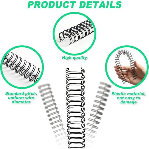 Chumia 100 Pcs Twin Loop Wire Binding Spines Spiral Binding Coils Metal Double Loop Wire Spines Combs 1/4in 5/16in 3/8in 1/2in 9/16in for Teacher Student Document Notebook Making(Black)
