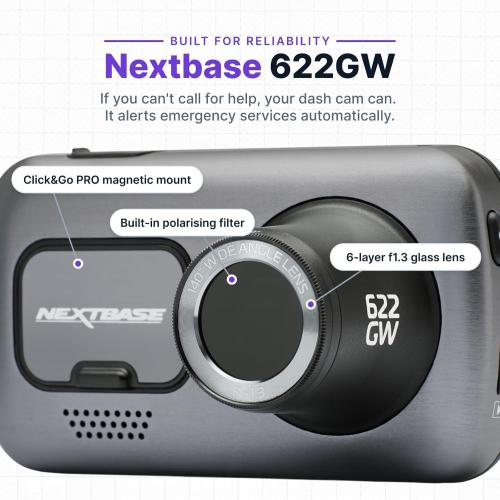 Nextbase 612GW Dash Cam Full 4K/30fps UHD Recording in Car DVR Camera- 140° Front- Wi-Fi, GPS, Bluetooth- Super Slow Motion @ 120fps- Image Stabilisation- what3words- Night Vision- Alexa Built-in