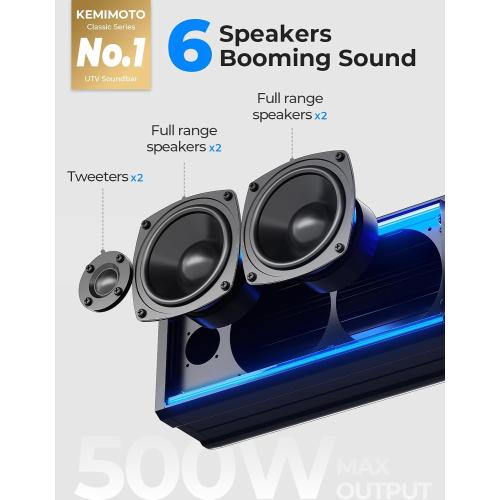 KEMIMOTO 6-Speaker Metal UTV Sound Bar Compatible with RZR Can-Am Golf ATV | 25-inch,IP65 Water Resistant,Fits 1.25-2 inch Roll Bar,Clear Audio SxS Soundbar