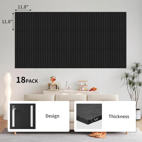 Garvee 18 Pack Acoustic Panels Foams for Walls, 12x12x0.35 in Fireproof Sound Dampening Panels with Hook and Loops, Thick Noise Reduction Absorbing Mat for Home Theater Recording Room