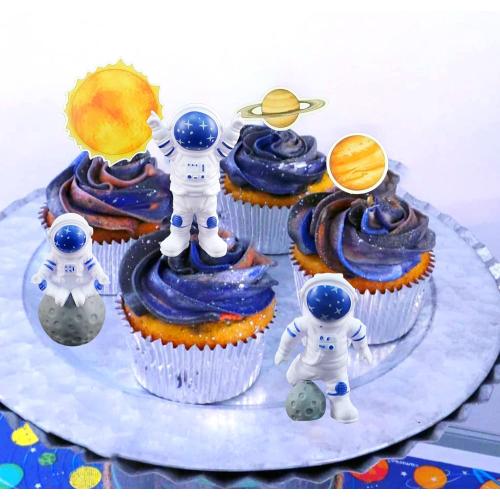 40PCS Space Cake Toppers Astronaut Planet Rocket Birthday Decorations