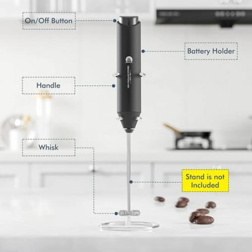 New England Stories Battery Operated Handheld Milk Frother, Black