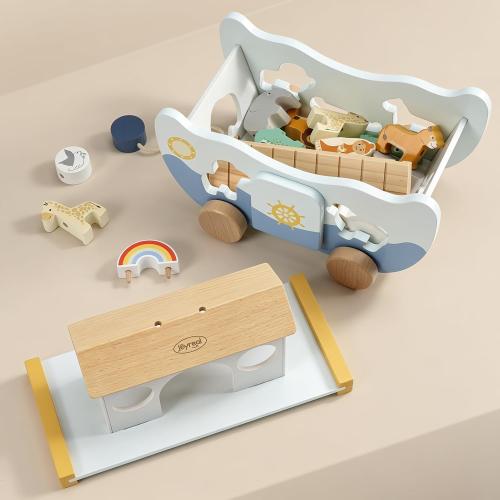 Joyreal Wooden Noah's Ark Toy for 1 Year Old Baby Boy and Girl Baptism Gift