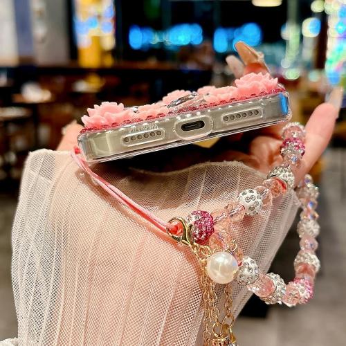 Changjia for iPhone 18 Pro Max/iPhone 17 Pro Max Glitter Bling Case,Cute 3D Sparkle Heart Makeup Mirror Crystal Rhinestone Flower Diamond Gems with Lanyard Wrist Strap Case for Women Girls 6.9,Purple