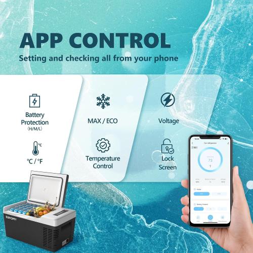 EUHOMY 12 Volt Refrigerator, 19QT(18L) Compressor Electric Cooler APP Control, Car Fridge -4℉~68℉, Portable Refrigerator 12/24V DC 100-240V AC, Portable Freezer for Camping, Travel, Boat