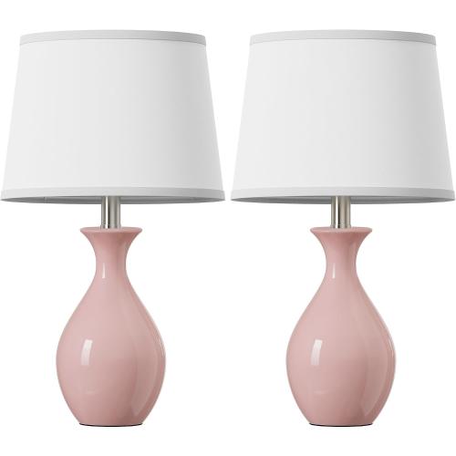 PARTPHONER Table Lamp Set of 2, Modern Ceramic Bedside Lamps for Night Stands, Classic Small Lamp Nightstand Lamp for Bedroom Living Room Desk End Table Rocker Swtich Pink