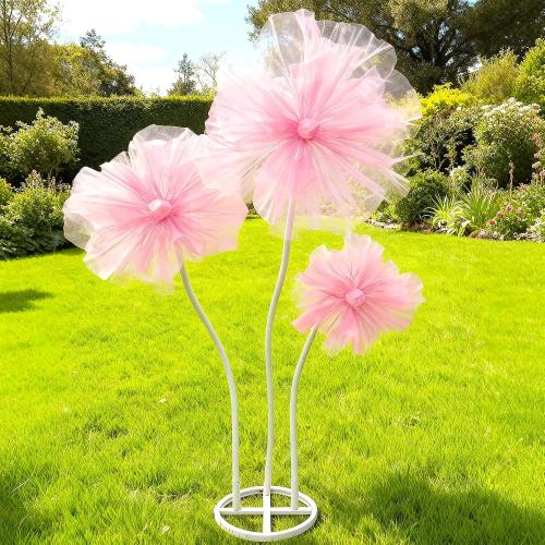 WARMALL 3PCS Giant Flowers for Decoration, 5.9Ft Large Artificial Silk Flower with Stems and Stands, Wedding Party Banquet Graduation Home Garden Shop Window Photography Props Background Decor（Pink）