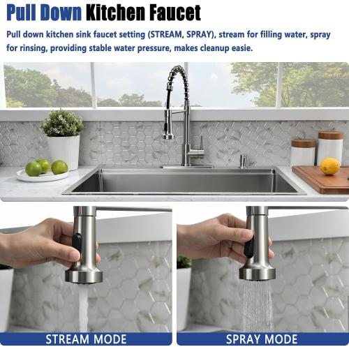33 x 22 Drop In Kitchen Sink with Faucet Combo - 33x22 Drop In Sink and Faucet Combo Set,Stainless Steel 10 Inch Deep Single Bowl Workstation Sinks with Accessories