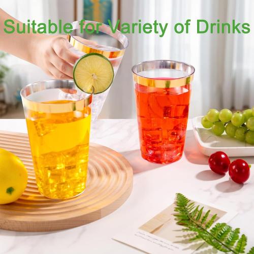 1  Pack‼️ with 20 cup of  20 oz Gold Plastic Cups, Elegant Gold Rimmed Plastic Cups, Disposable Cocktail Glasses Wine Glasses, 20 oz Premium Tumblers Perfect for Birthday, Party & Wedding