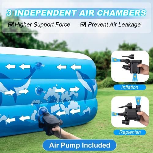 Large Inflatable Pool for Adults, 130 X 72 X 22 Blow-up Pools Swimming Pool, 2025 Upgraded Extra Oversized Thickened Family Pools for Backyard Summer Outdoor