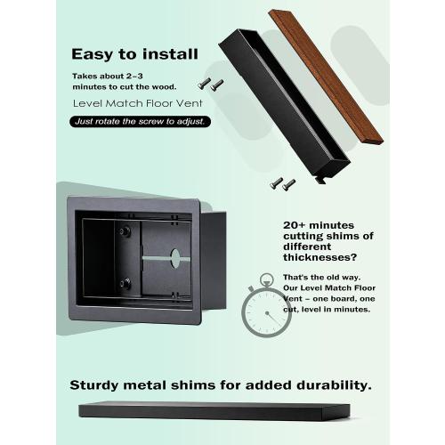 4x10 Floor Register, Built-in Leveling Screws, Fits Any Floor Thickness