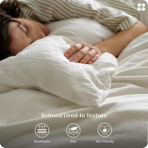 Bedsure PureWoven 100% Washed Cotton Duvet Cover Set, Queen Size, 3-PC