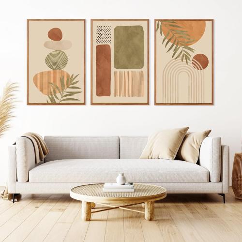 LHIUEM Boho Abstract Sage Framed Canvas Wall Art,Bohemian Neutral Wall Decor,Mid Century Beige Painting,Natural Minimalist Line Artwork for Living Room,Bedroom,Dining Room -16x24x3